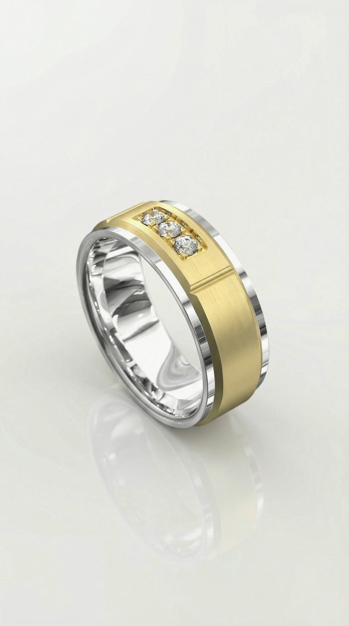 Three Stone Diamond Sett Ring Matt & Polish