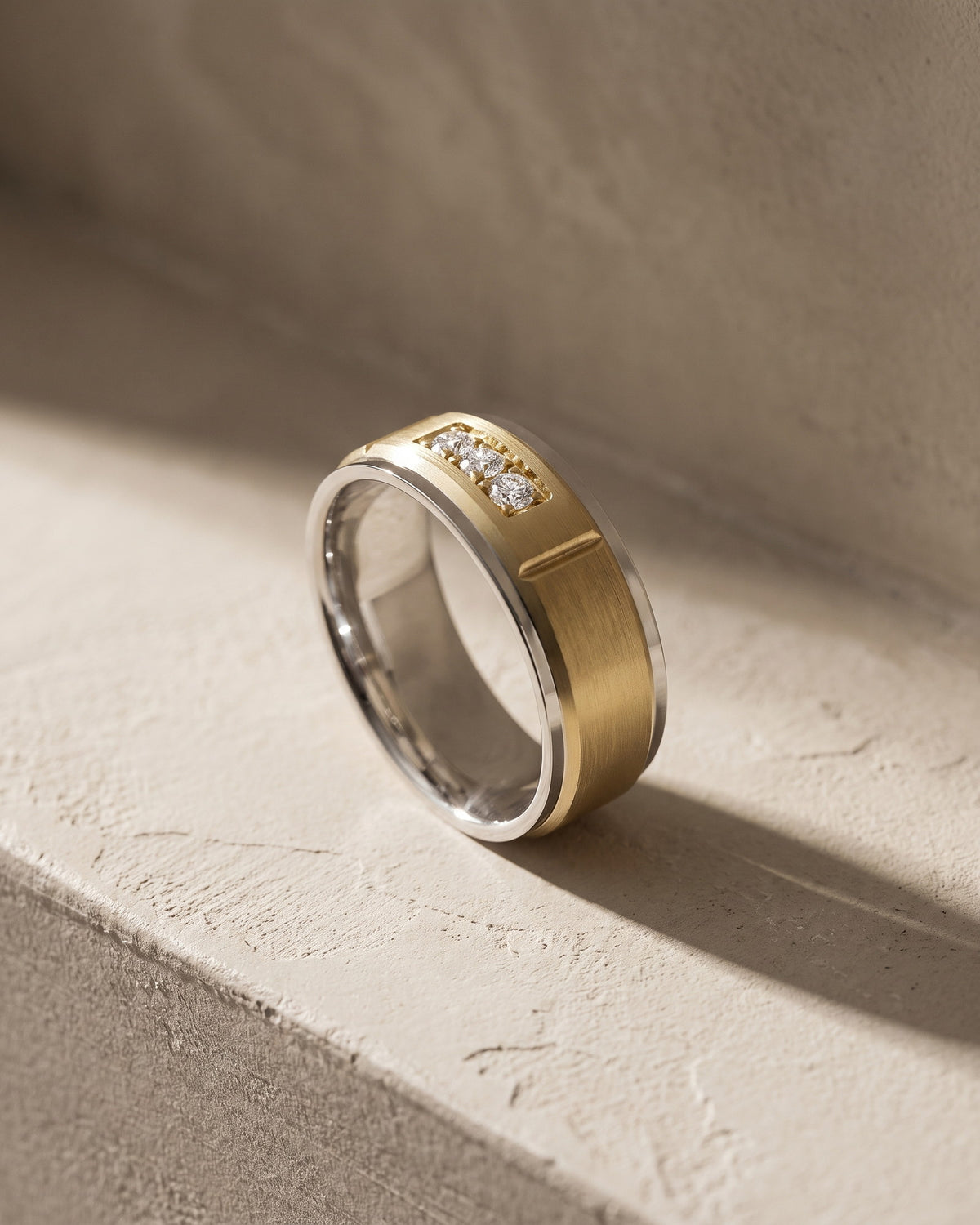 Three Stone Diamond Sett Ring Matt & Polish — Levendi Jewellers