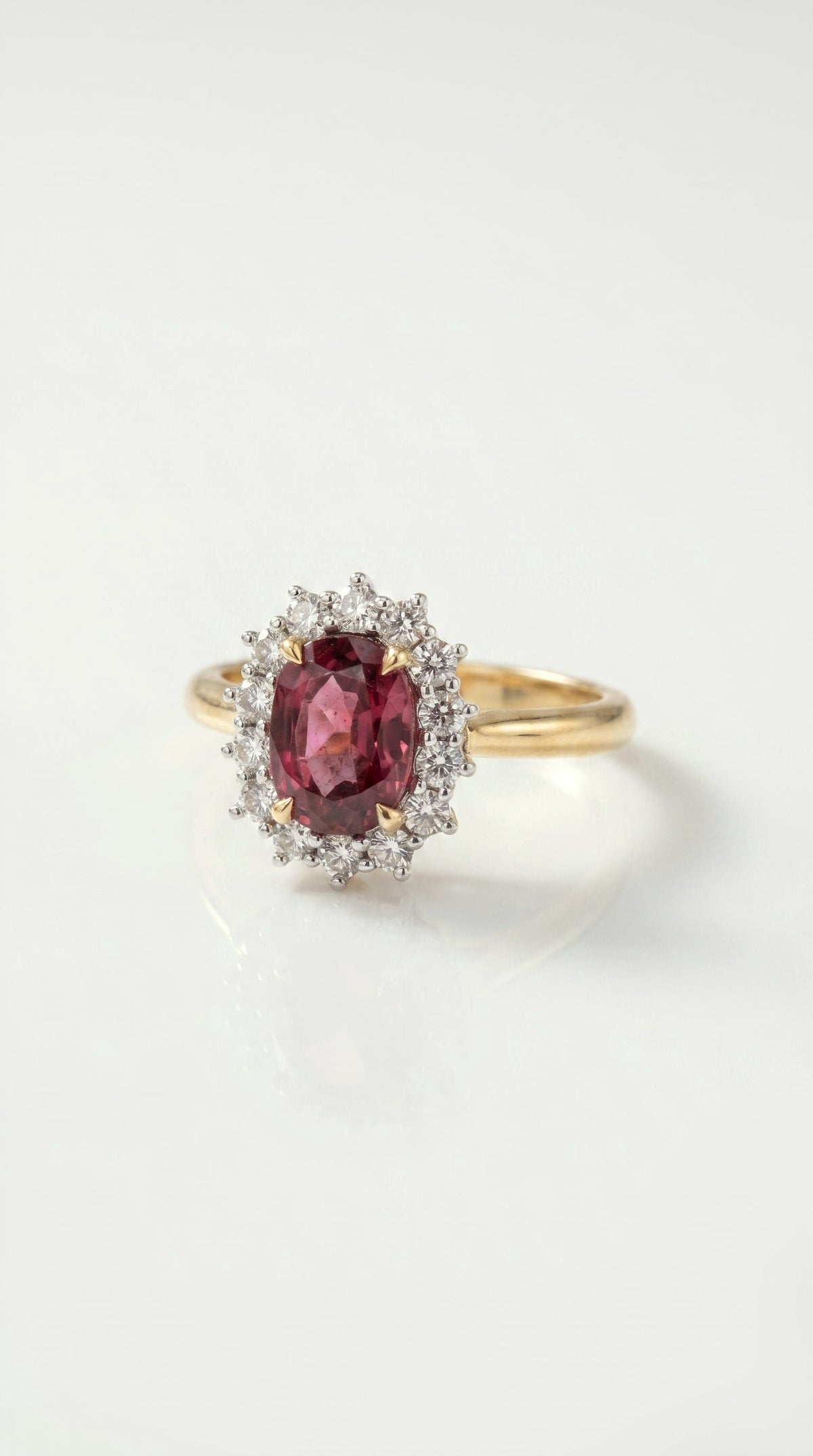Untreated Natural Ruby Diamond Halo Ring