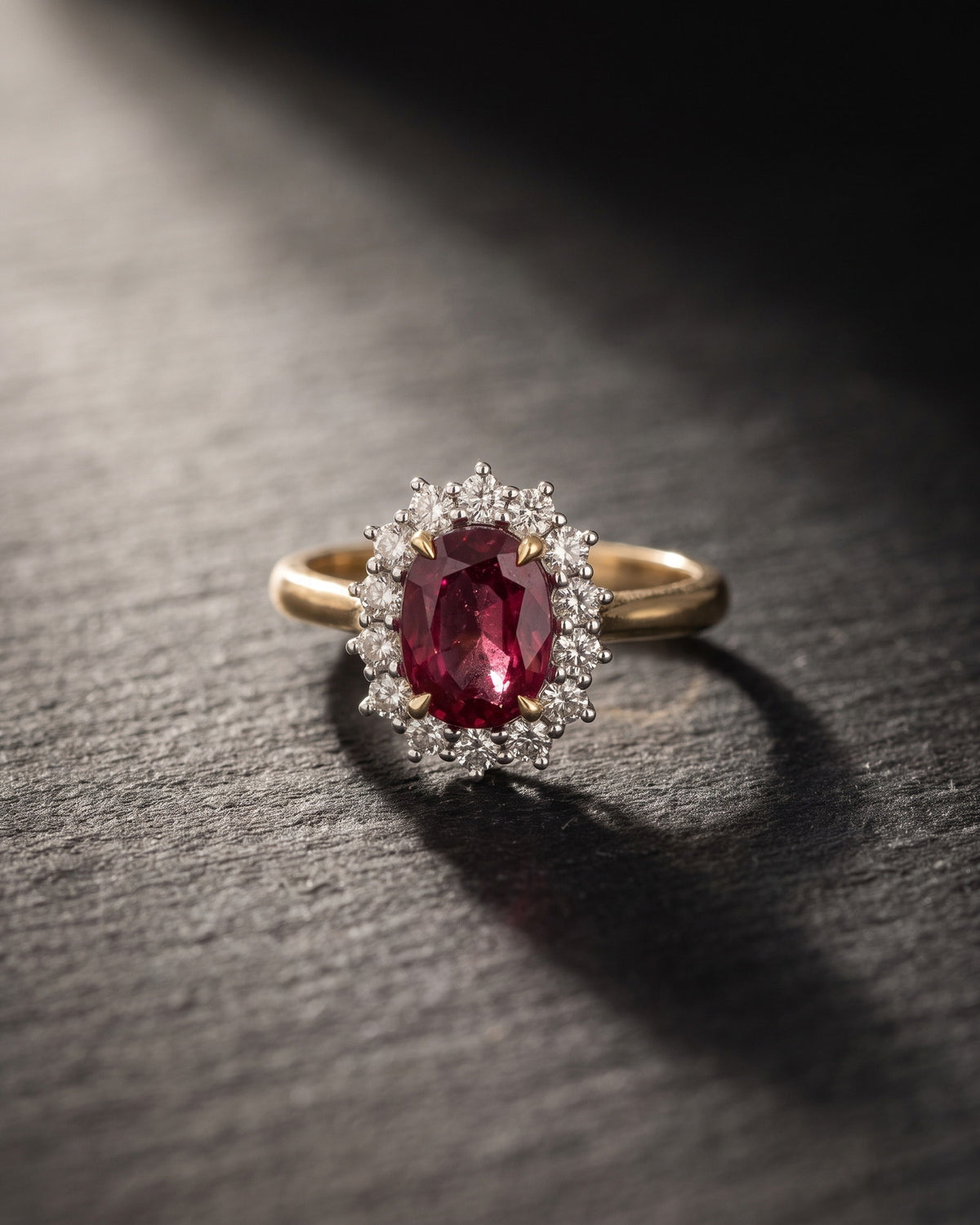 Untreated Natural Ruby Diamond Halo Ring — Levendi Jewellers