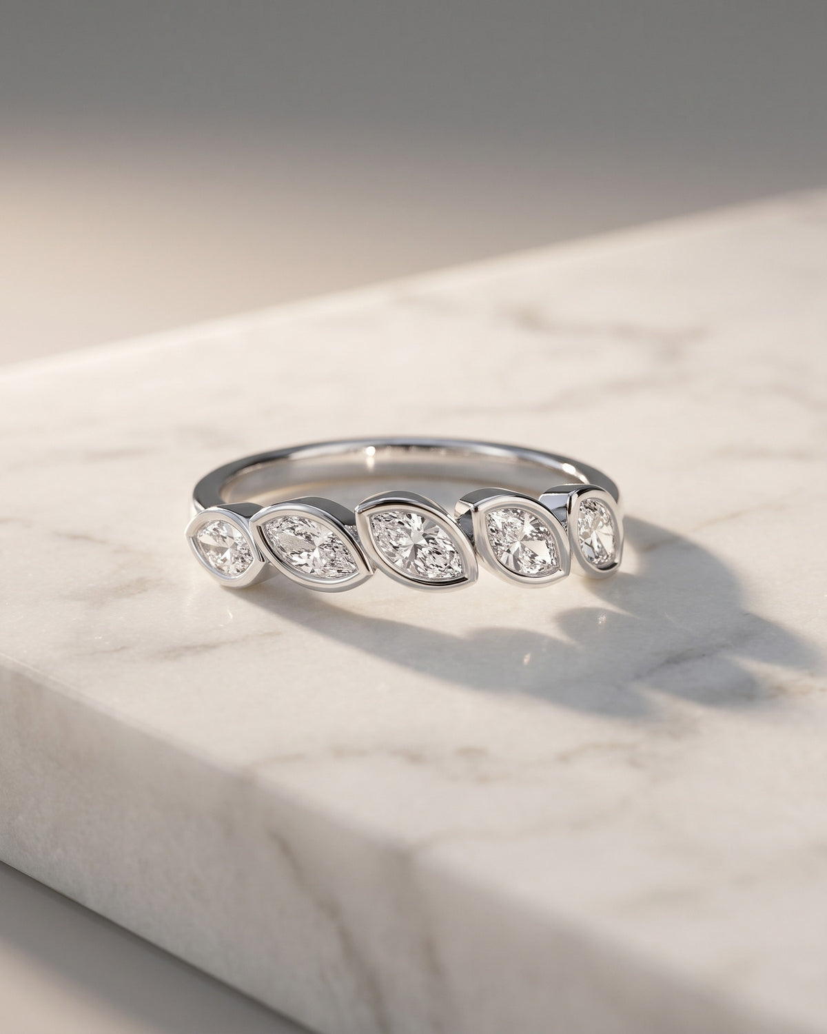 Wedding Band - 5 Marquise Diamonds Bezel Set — Levendi Jewellers