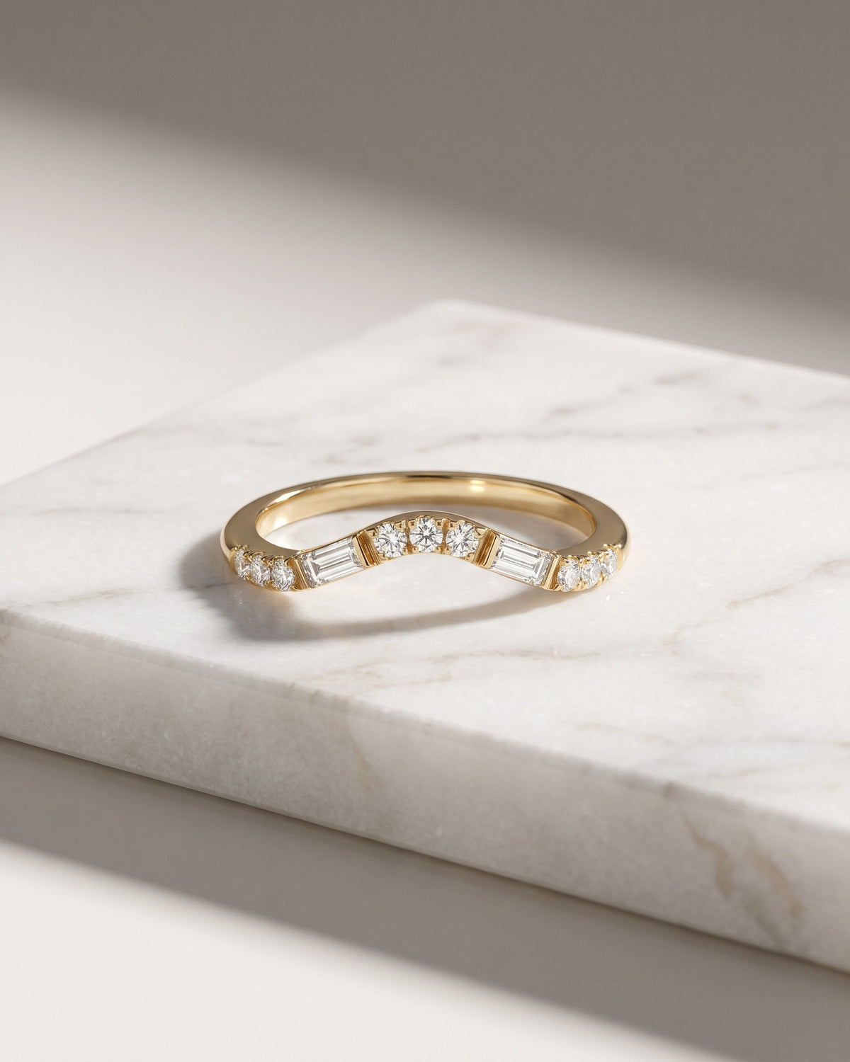 Wedding band - Baguette & Round Soft Curve — Levendi Jewellers