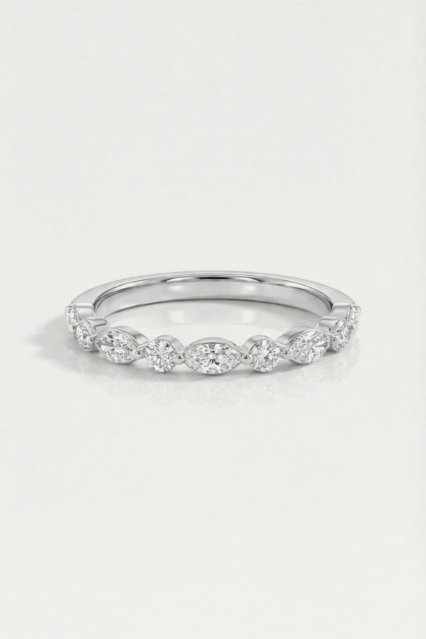 Wedding Band - Marquise and Round Diamonds Shared Claws