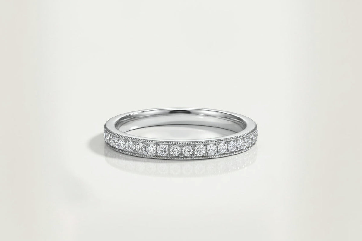 Wedding Band - Milgrain White Gold Micro Pave Channel Diamond