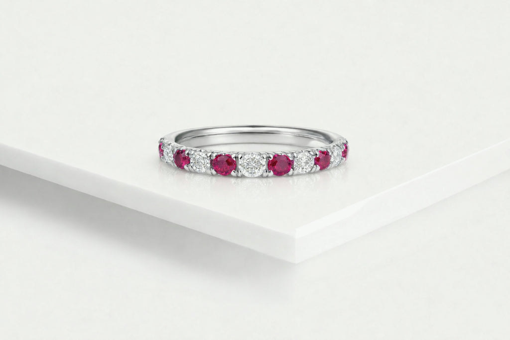 Wedding Band - White Gold Diamond and Ruby