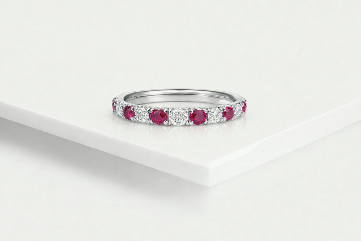 Wedding Band - White Gold Diamond and Ruby