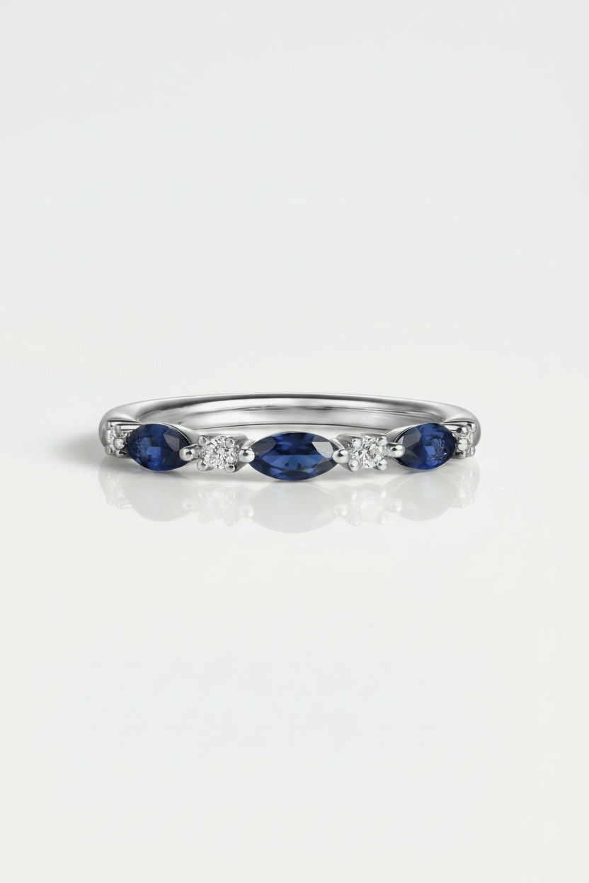 Wedding Band - White Gold Marquise Sapphire and Diamond.