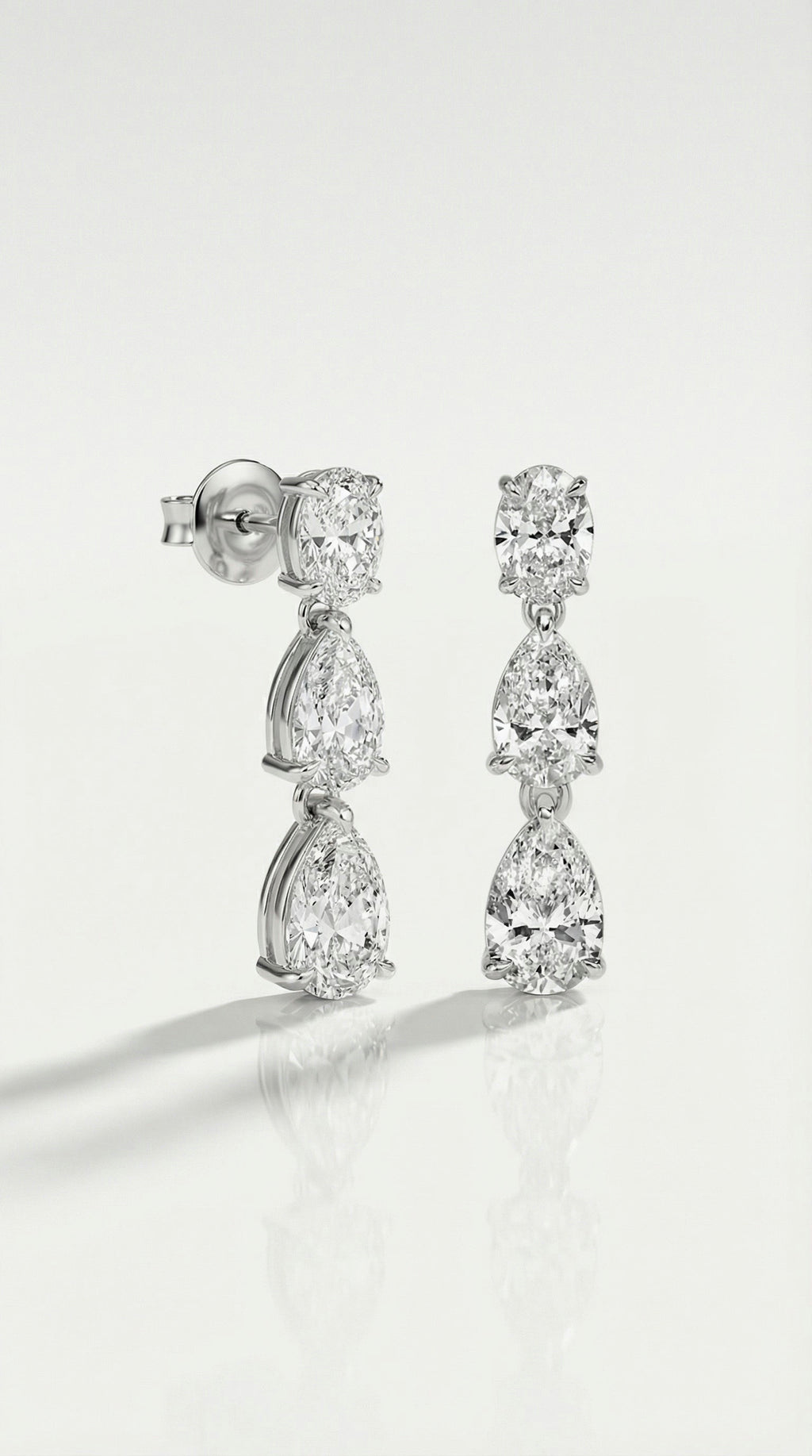 White Gold Pear and Oval Diamond Drop Earrings
