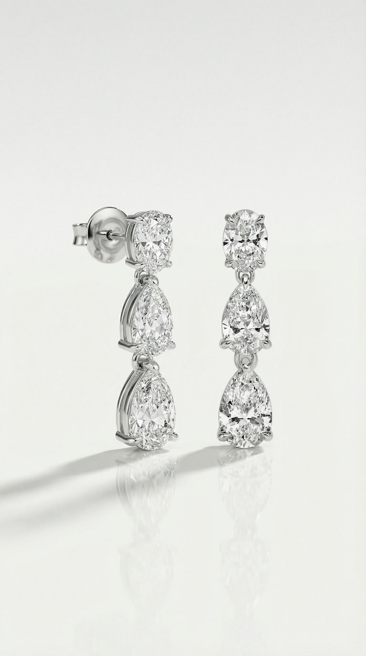 White Gold Pear and Oval Diamond Drop Earrings