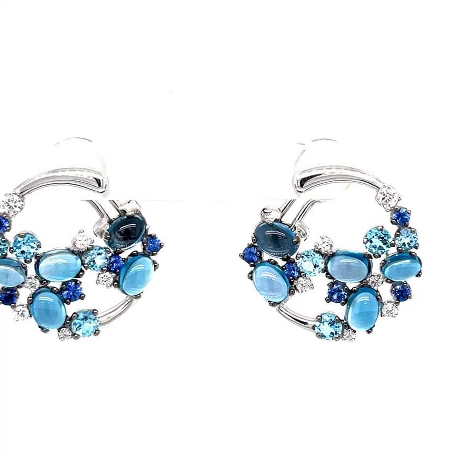 Sapphire Topaz and Diamond Earrings set in 18ct white Gold