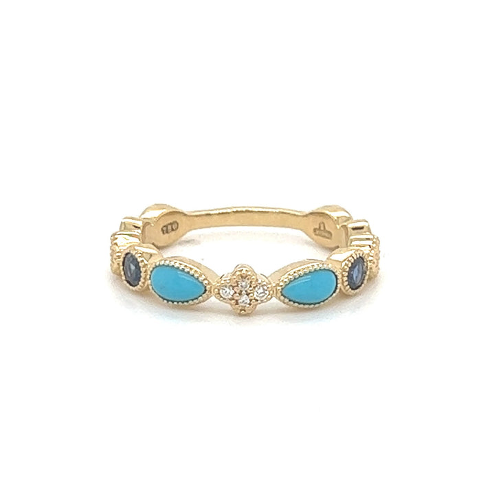 Arabesque Diamond Blue Sapphire & Blue Turquoise Ring