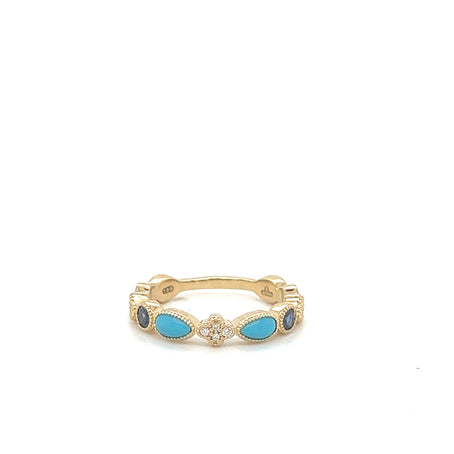 Yellow Gold Sapphire & Turquoise Diamond Ring