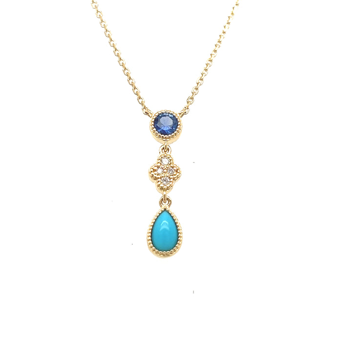 Arabesque Diamond Blue Sapphire & Blue Turquoise Pendant