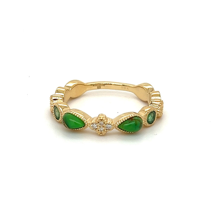 Yellow Gold Emerald & Green Turquoise Diamond Ring