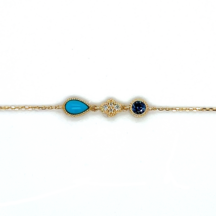 Arabesque Diamond Blue Sapphire & Blue Turquoise Bracelet