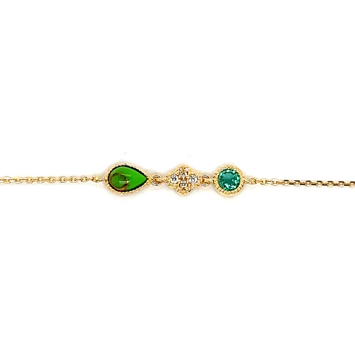 Arabesque Diamond Emerald and Green Turquoise Bracelet