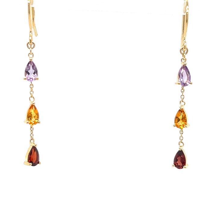 Rainbow Gemstones Pear Shape Short Drop Earrings