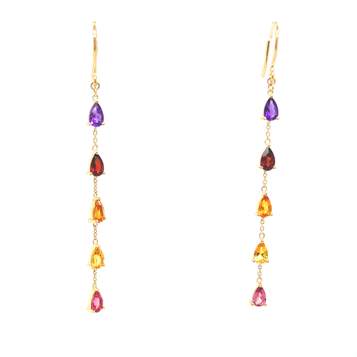 Rainbow Gemstones Pear Shape Long Drop Earrings