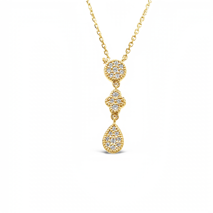 Arabesque Diamond Round, Fleur & Pear Drop Pendant