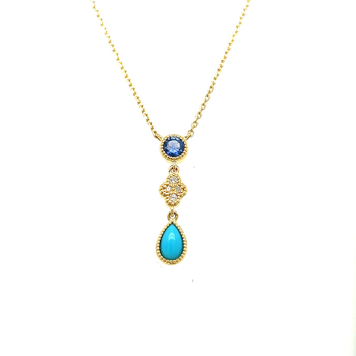 Arabesque Diamond Blue Sapphire & Blue Turquoise Pendant