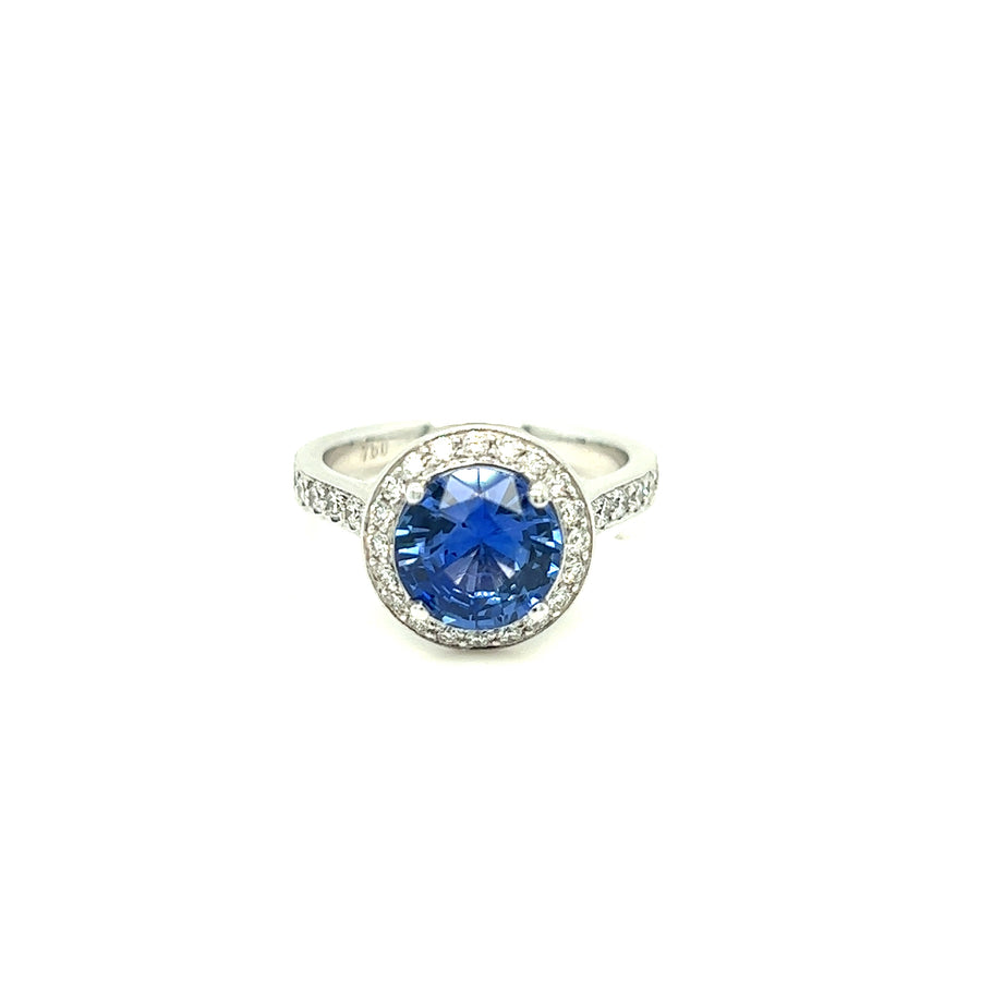 Round Brilliant Cut Ceylon Sapphire & Diamond Ring