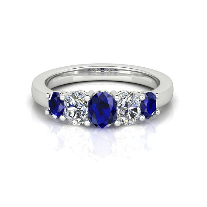 White Gold Ring with Graduating Ceylon Sapphire & Diamonds