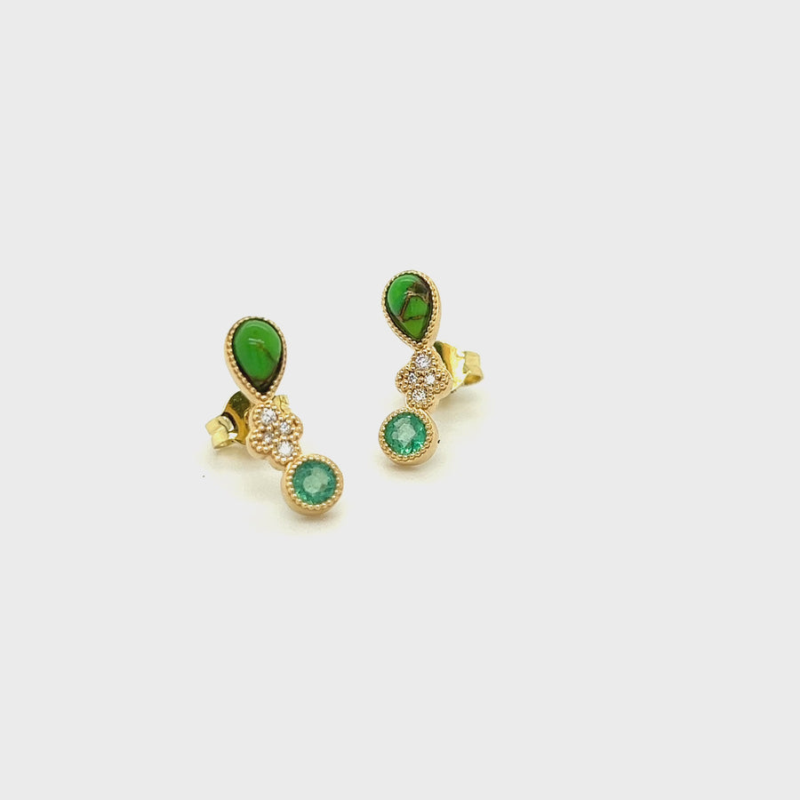 Green Turquoise Diamond Earrings