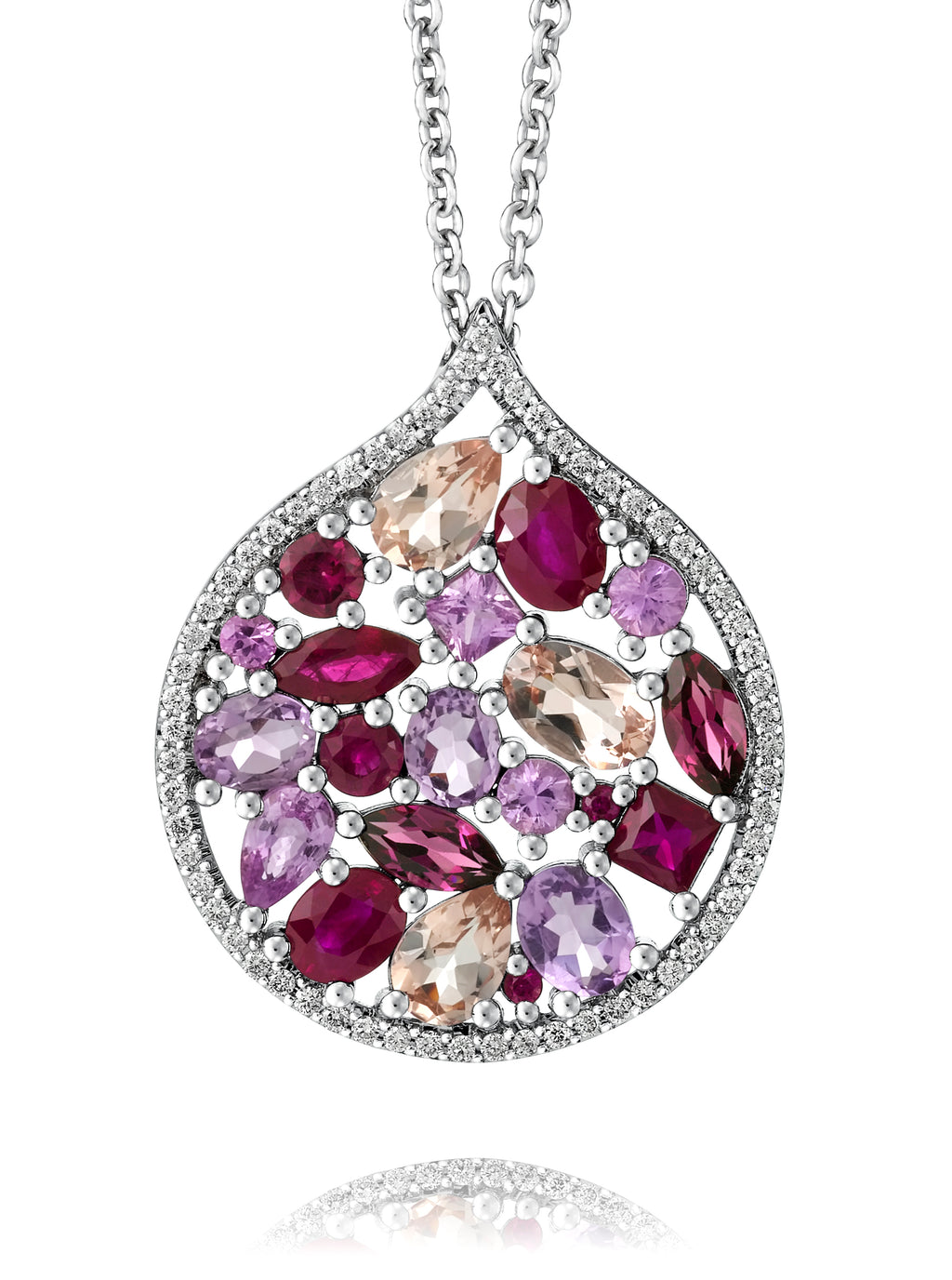 Mosaïque Éternelle Sapphires and Rubies Pendant, view 2 — Levendi Jewellers