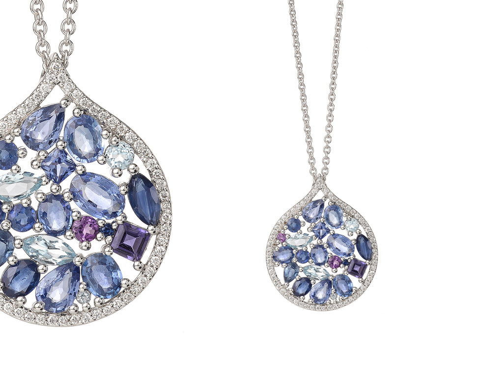 Mosaïque Éternelle Blue Sapphires and Blue Topaz Pendant, view 2 — Levendi Jewellers