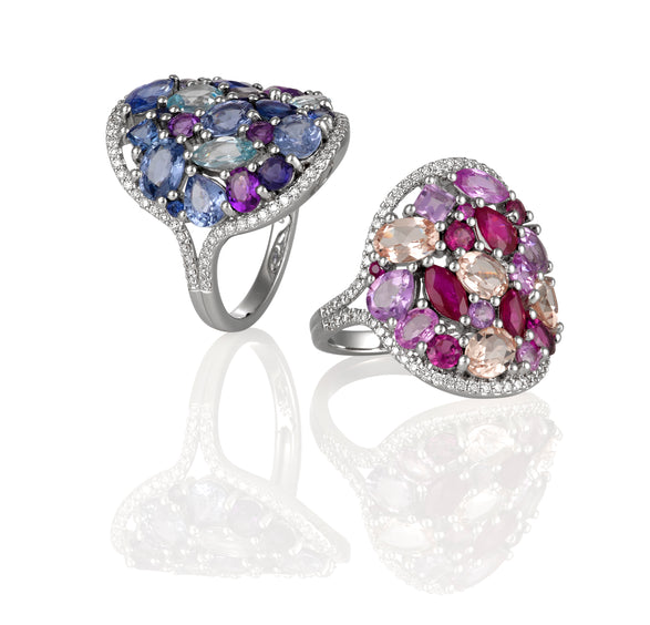 Arabesque Multi Colored Gemstone & Diamond Ring