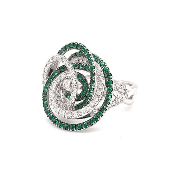 Emerald and Diamond Swirl Ring