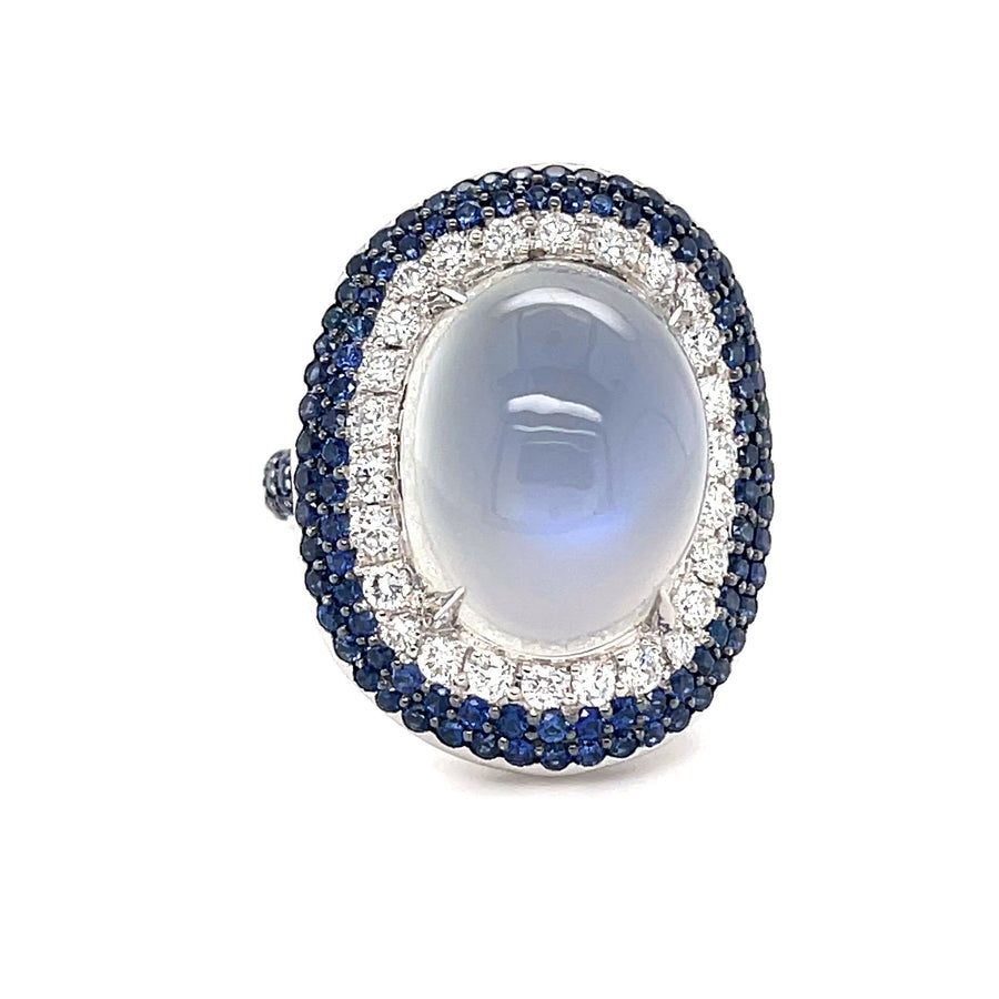 Moonstone Sapphire & Diamond Ring set in 18ct White Gold