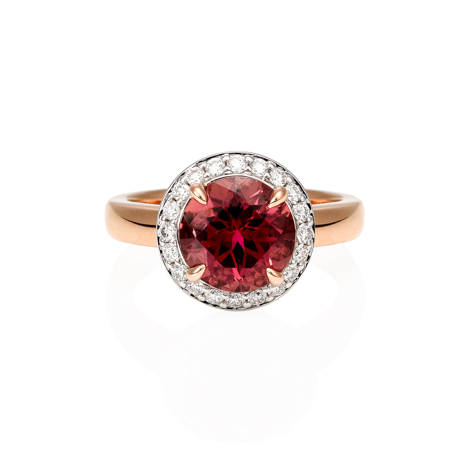 Pink Round Brilliant Tourmaline Rose Gold Ring