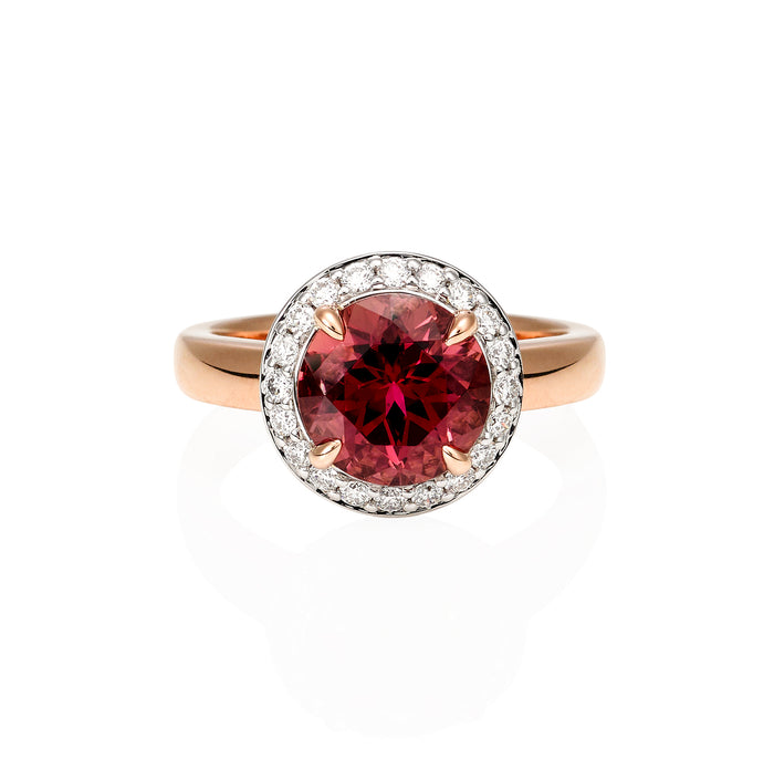 Pink Round Brilliant Tourmaline Rose Gold Ring