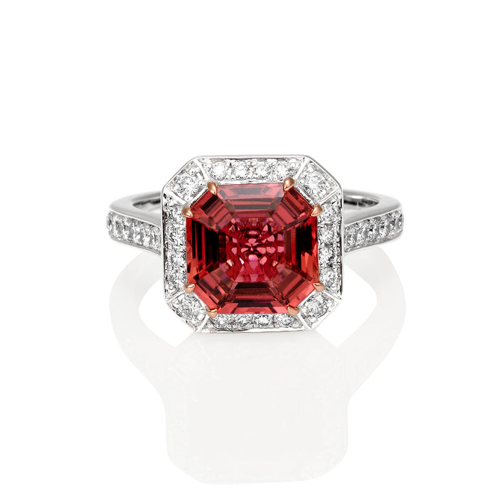 Asscher Cut Pink Tourmaline & Diamond Ring