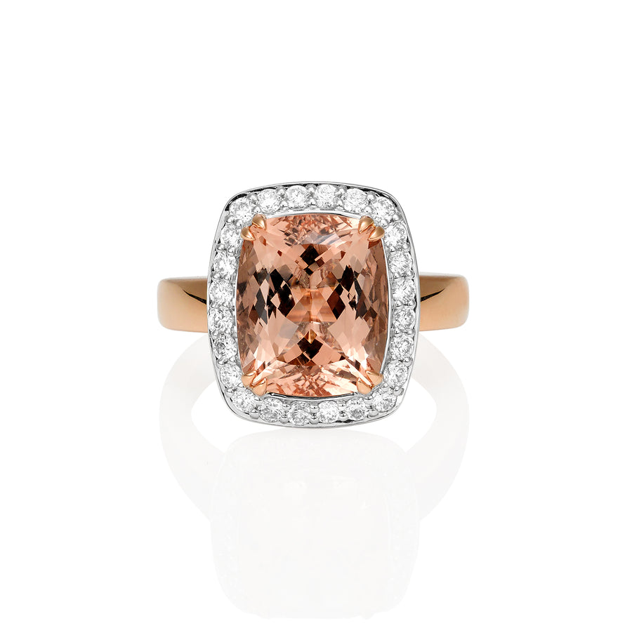Emerald Cut Pink Morganite & Diamond Ring