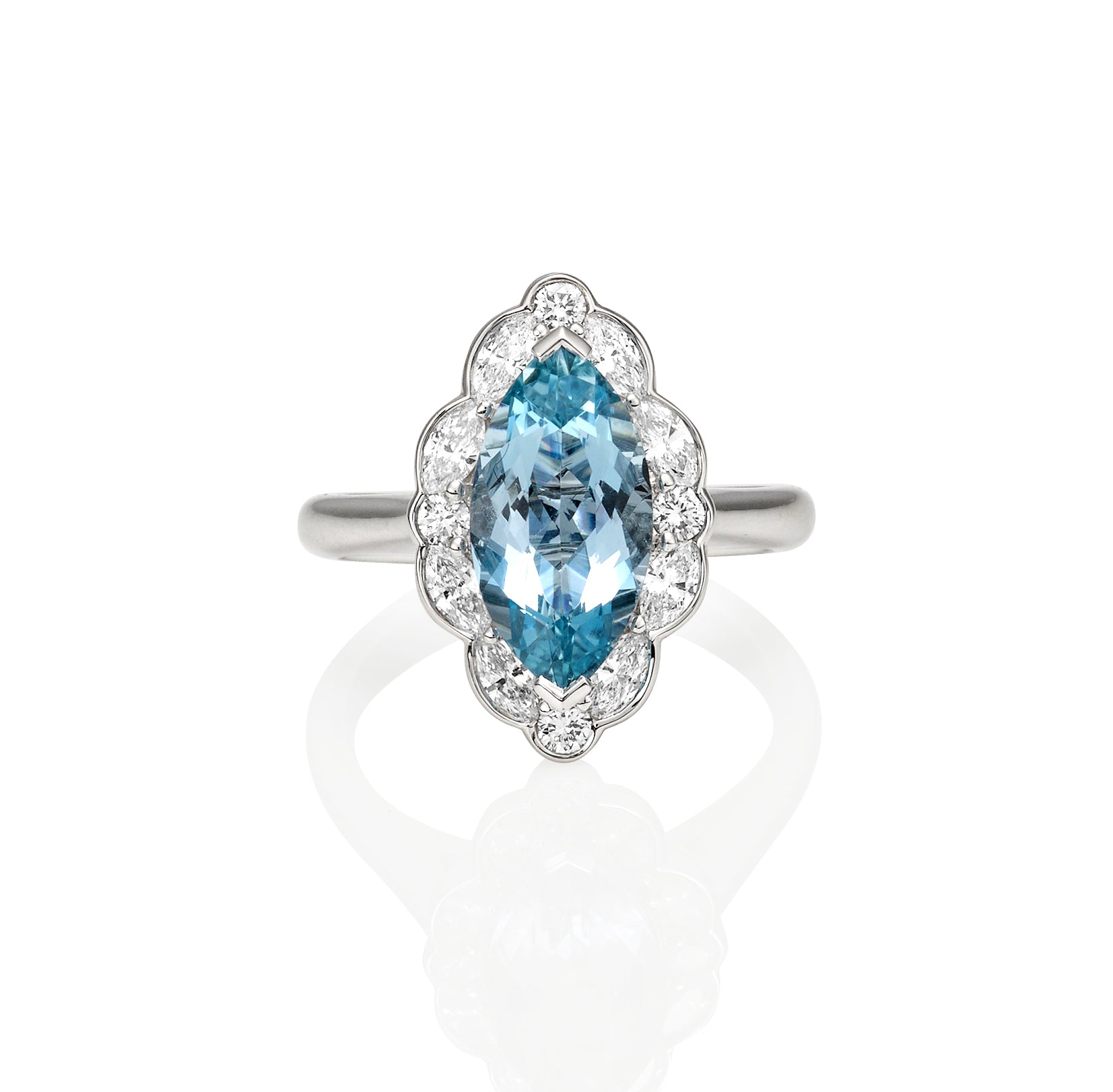 Aquamarine Marquise Cut & Diamond Dress Ring