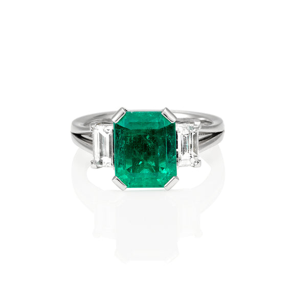 Columbian Emerald Cut Platinum Ring