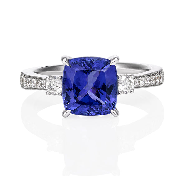 Levendi Ceylon Sapphire Cushion Cut Diamond ring