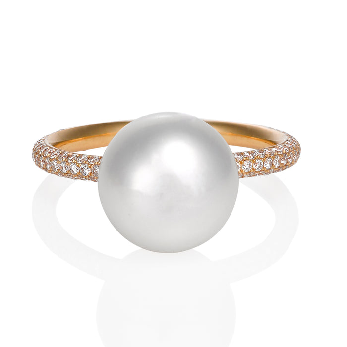 Australian South Sea Pearl & Diamond Micro Pave Ring