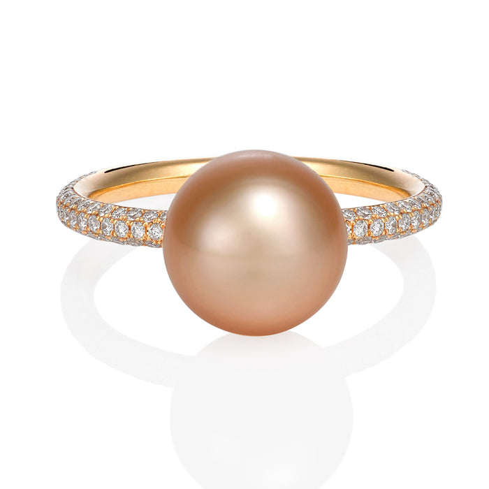 Australian Gold South Sea Pearl & Diamond Pave Ring