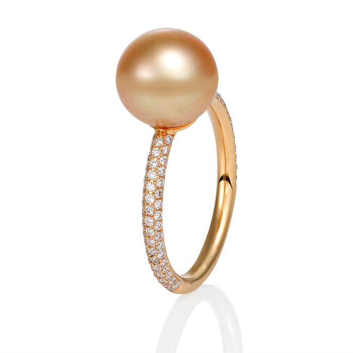 Australian Gold South Sea Pearl & Diamond Pave Ring