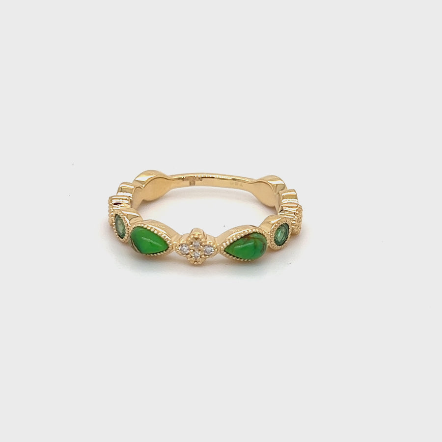 Yellow Gold Emerald & Green Turquoise Diamond Ring