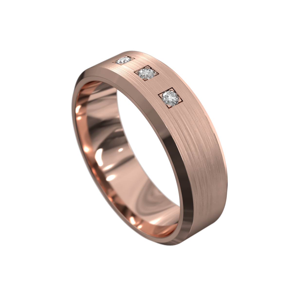 Matt & Polished Three Stone Bevel Diamond Ring