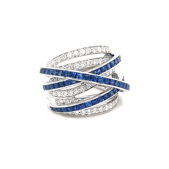 Sapphire & Diamond Crossover Ring