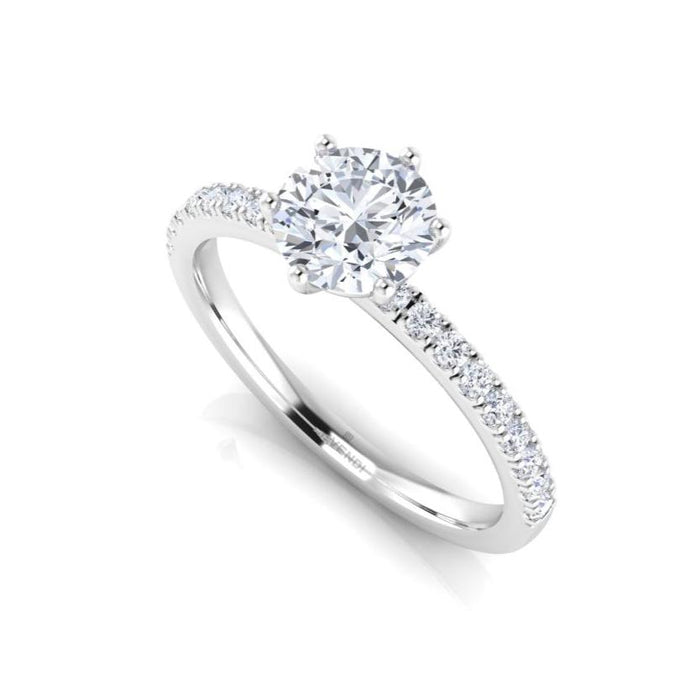 Six Claw Round Pave Engagement Ring