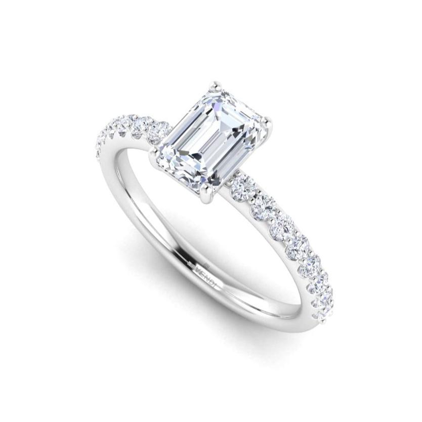 Classic Emerald Solitaire Diamond Band Engagement Ring