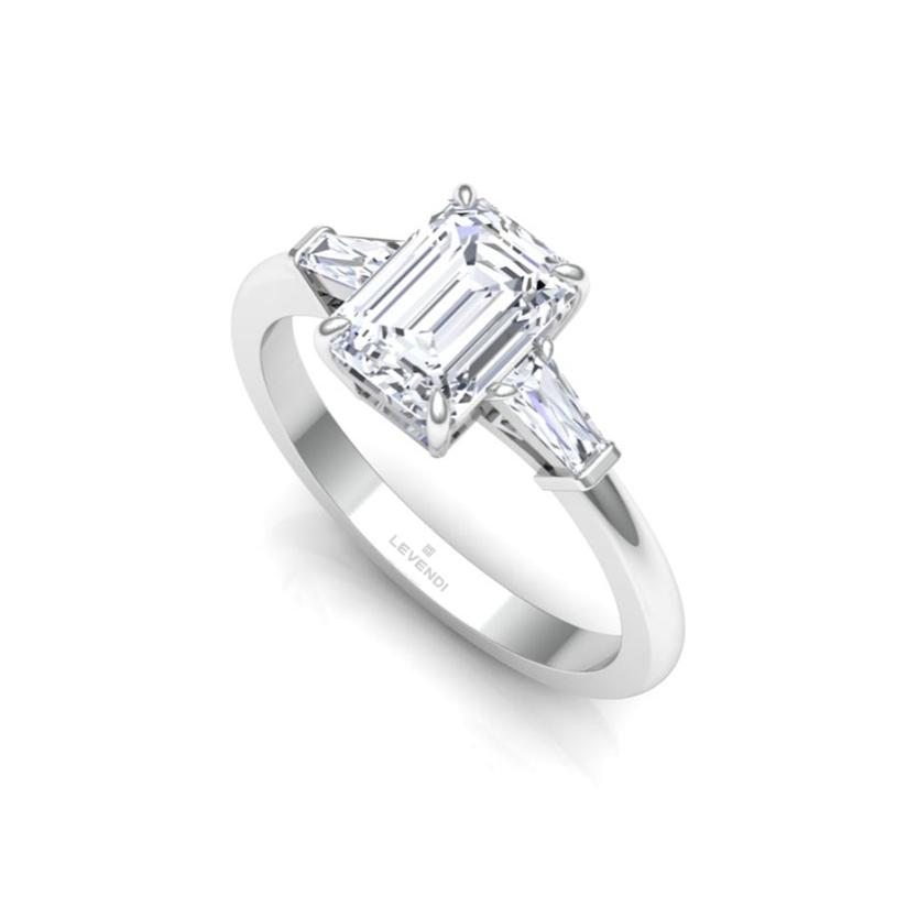 Trilogy Emerald and Tapered Baguettes Engagement Ring