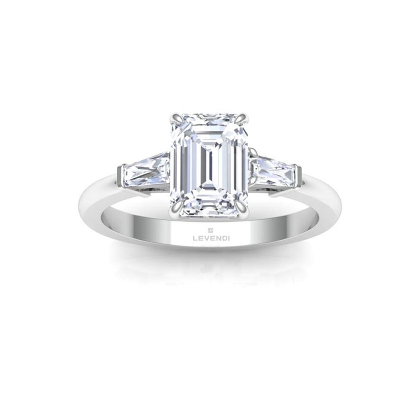 Trilogy Emerald and Tapered Baguettes Engagement Ring