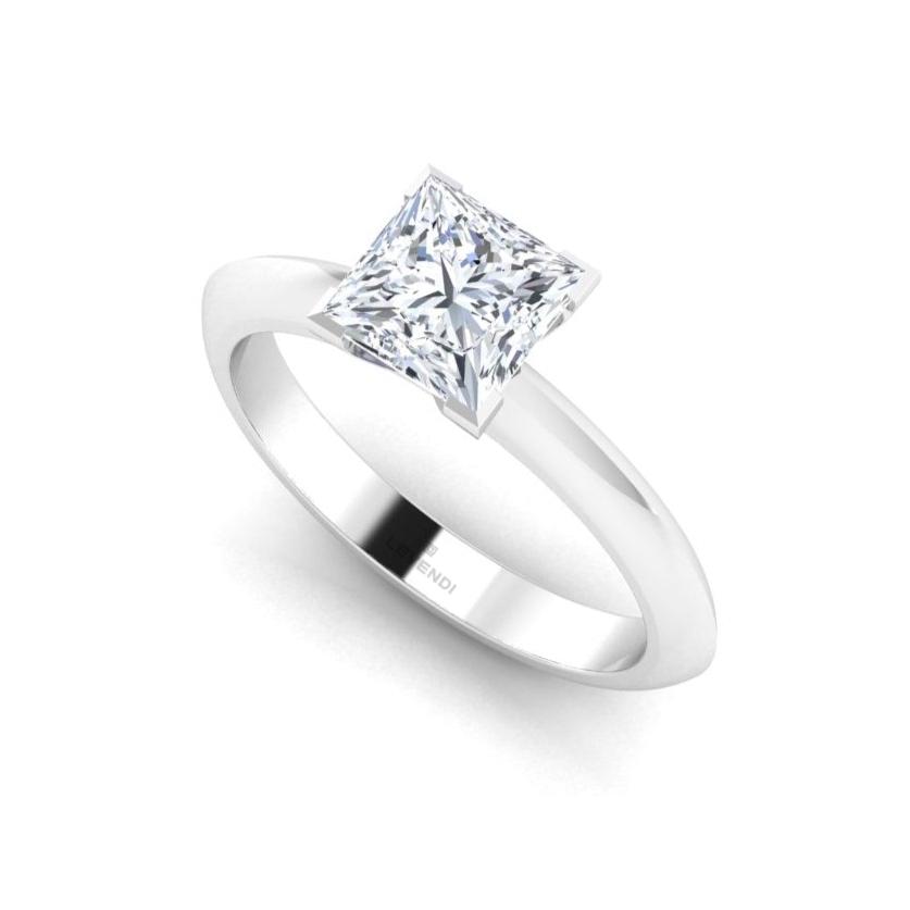 Classic Princess Solitaire Plain Band Engagement Ring